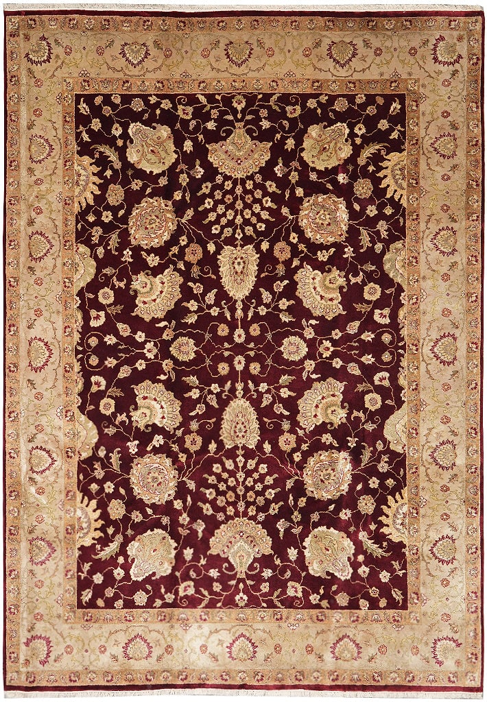 Hand Knotted 8.4 x 11.4 Wool Silk Tabriz Rug Burgundy China: Hand Knotted 8.4 x 11.4 Wool Silk Tabriz Rug Burgundy China Free continental US Shipping This artisan-made area rug features a hand-knotted construction using a blend of wool and silk, offering a luxu