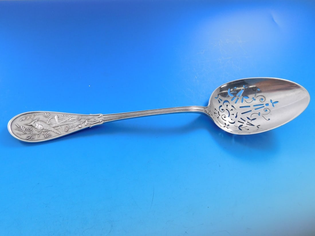 Tiffany & Co Japanese Sterling Silver Slotted Vegetable Spoon 10 1/4": Tiffany & Co Japanese Sterling Silver Slotted Vegetable Spoon 10 1/4" This exquisite vegetable serving spoon from Tiffany & Co. showcases the elegant Japanese pattern. Crafted from high-quality sterli