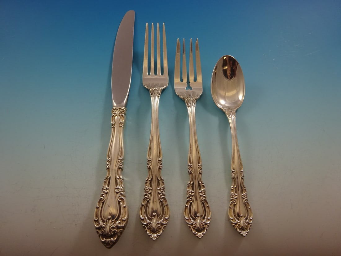 Alvin Vivaldi Sterling Silver Flatware Set for 8 32 Pieces with Storage Chest: Alvin Vivaldi Sterling Silver Flatware Set for 8 32 Pieces with Storage Chest Enhance your dining experience with the exquisite Vivaldi by Alvin Sterling Silver Flatware Set, perfect for serving 8. Th