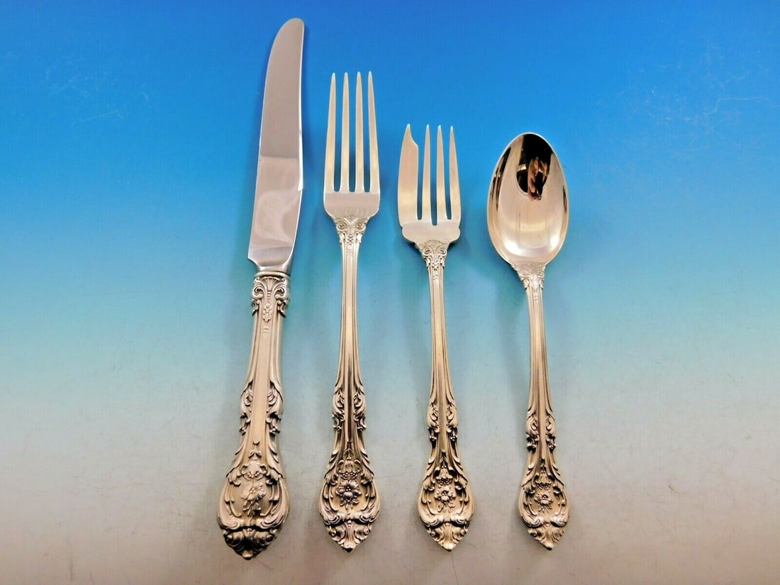Gorham King Edward Sterling Silver Flatware Set for 12 58 Pieces with Storage Chest: Gorham King Edward Sterling Silver Flatware Set for 12 58 Pieces with Storage Chest Elevate your dining experience with the King Edward flatware set by Gorham, a stunning collection designed for servi