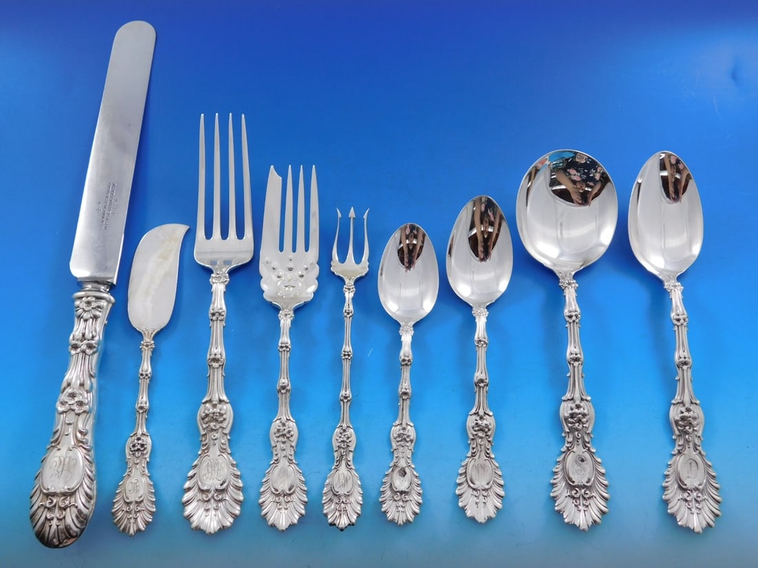 Whiting Radiant Sterling Silver Flatware Set for 12 119 Pieces Vintage Dining: Whiting Radiant Sterling Silver Flatware Set for 12 119 Pieces Vintage Dining This exquisite Radiant flatware set by Whiting Manufacturing Company is a remarkable collection crafted from sterling silv
