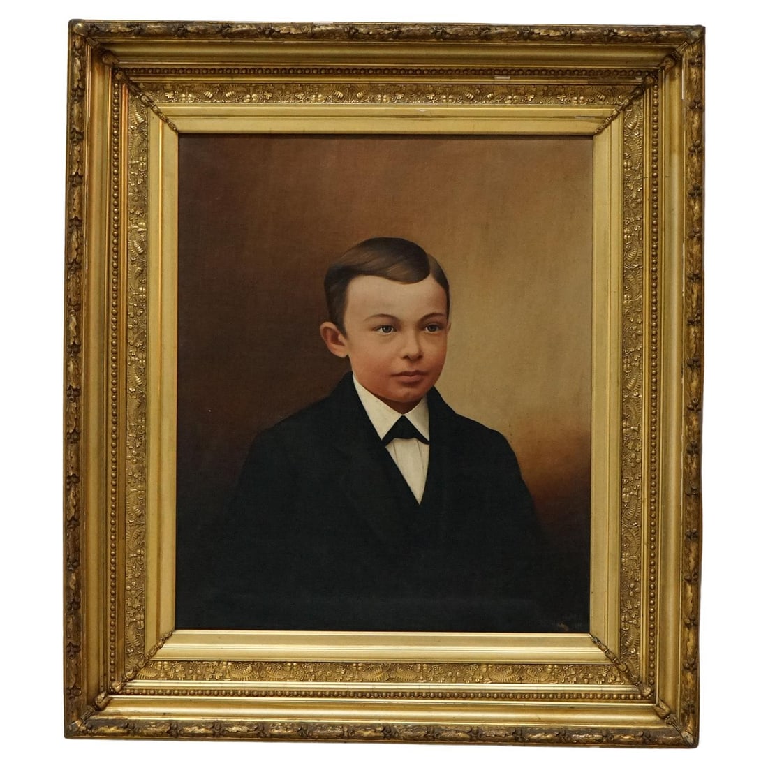Antique Oil Painting Portrait of Young Boy by S.B. Shiley c1880 Giltwood Frame (1 of 8)
