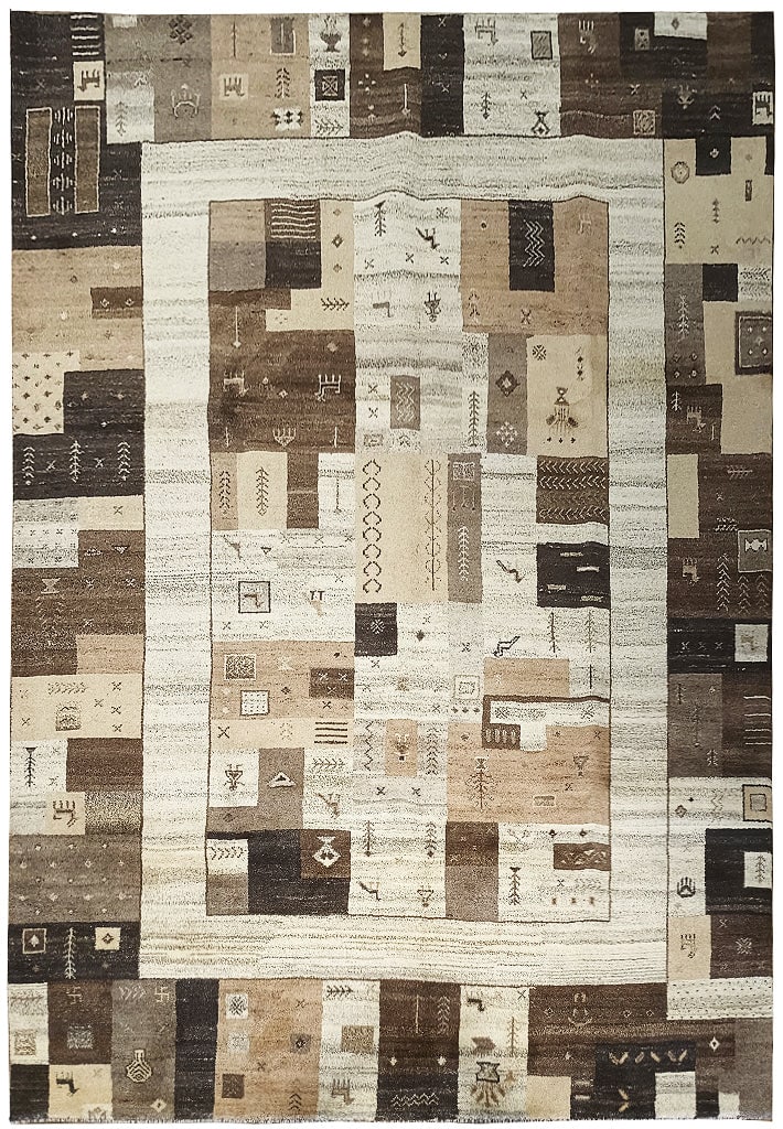 Luxurious 8.5 x 11.4 Brown Kamel Gabbeh Wool Rug: Luxurious 8.5 x 11.4 Brown Kamel Gabbeh Wool Rug Free continental US Shipping Enhance your living space with this contemporary 8.5 x 11.4 brown Kamel Gabbeh wool rug. Crafted from thick wool, this rug