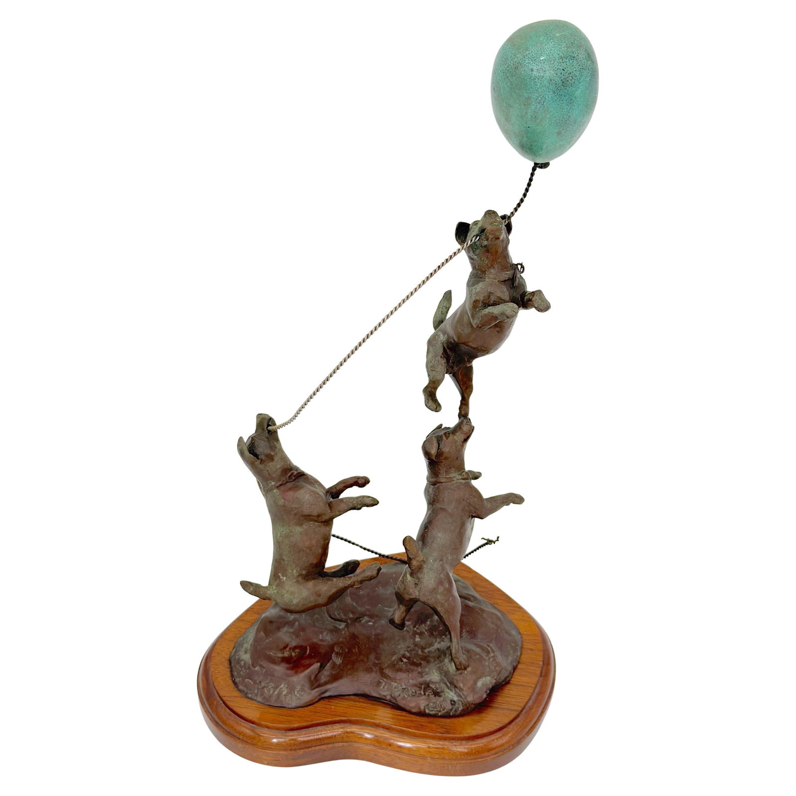 T. Frederick Bronze Sculpture Jack Russells with Balloon Limited Edition 3 of 26: T. Frederick Bronze Sculpture Jack Russells with Balloon Limited Edition 3 of 26 This charming limited-edition bronze sculpture titled 'Jack Russells with Balloon' by T. Frederick captures a whimsical
