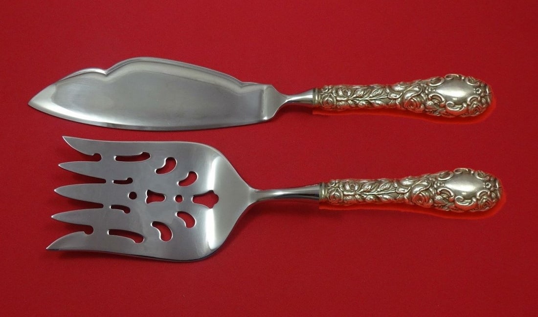 Schofield Baltimore Rose Sterling Silver Fish Serving Set 2 Piece: Schofield Baltimore Rose Sterling Silver Fish Serving Set 2 Piece Enhance your dining experience with the exquisite Baltimore Rose Fish Serving Set by Schofield. This custom-made, two-piece set featur