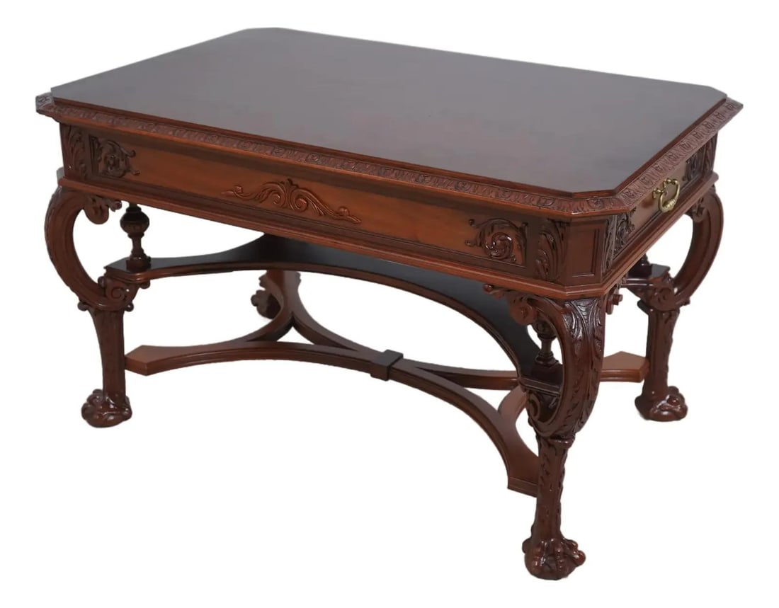 Victorian Era Carved Wood Library Desk by Herter Brothers Restored: Victorian Era Carved Wood Library Desk by Herter Brothers Restored This Herter Brothers Victorian library desk, dating from circa 1890-1900, features finely carved details and high-quality wood constr
