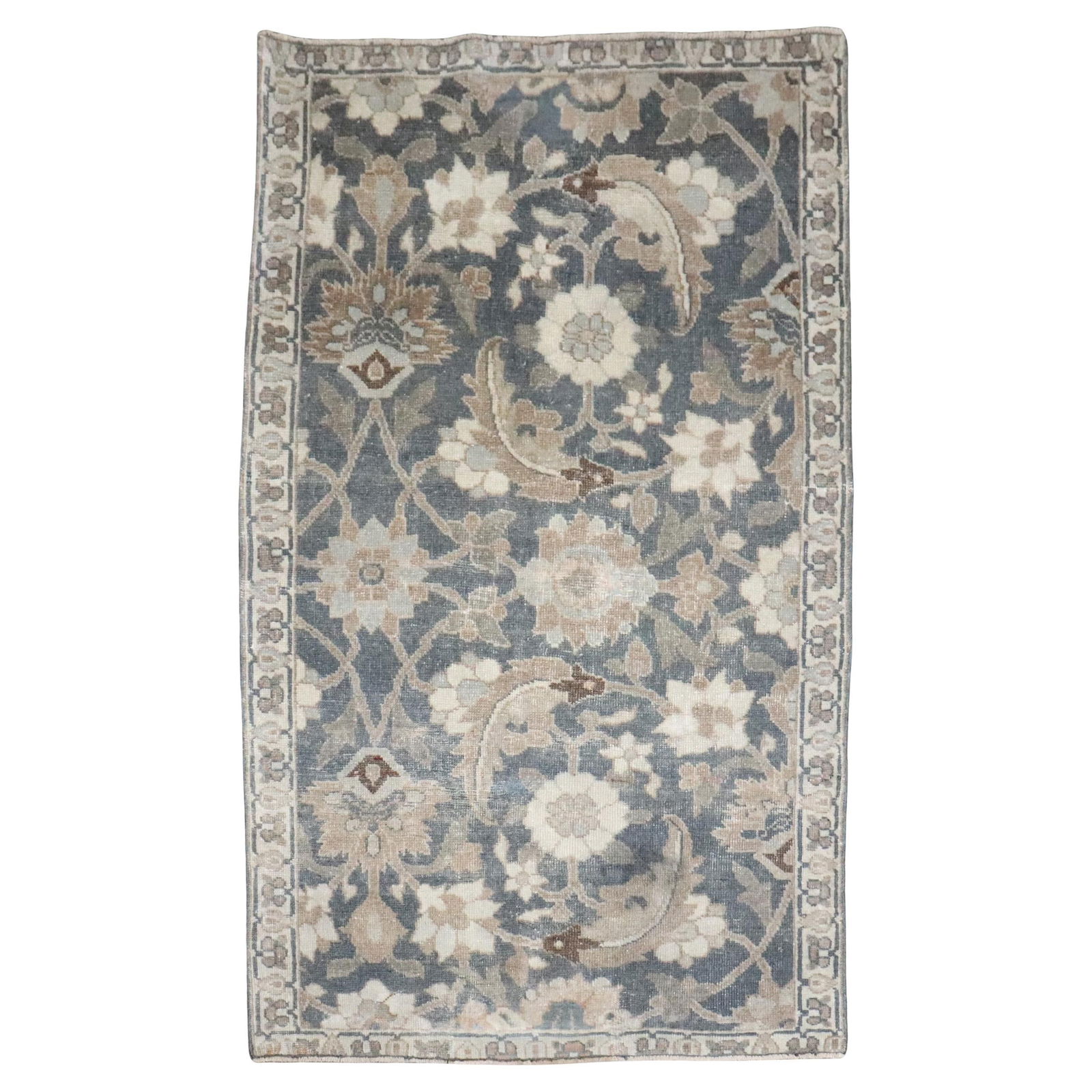 Early 20th Century Persian Wool Scatter Rug Blue and Green 32 x 49 in: Early 20th Century Persian Wool Scatter Rug Blue and Green 32 x 49 in This is an early 20th-century Persian scatter-size throw rug, hand-woven from wool. The rug features a blue and green color palett