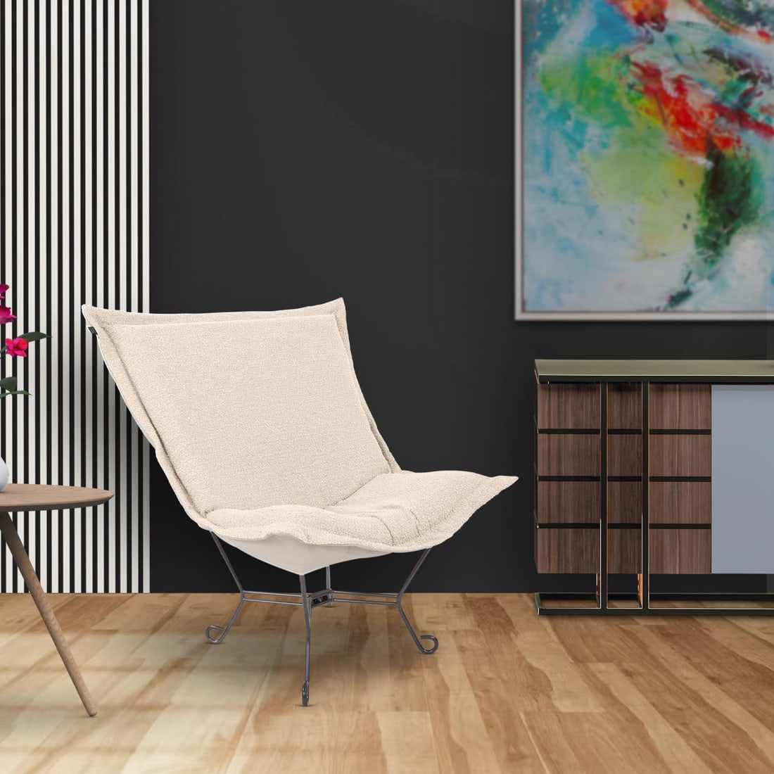 Howard Elliott Barbet Hand-Finished Blue Puff Chair Cover 49H 40W (1 of 16)