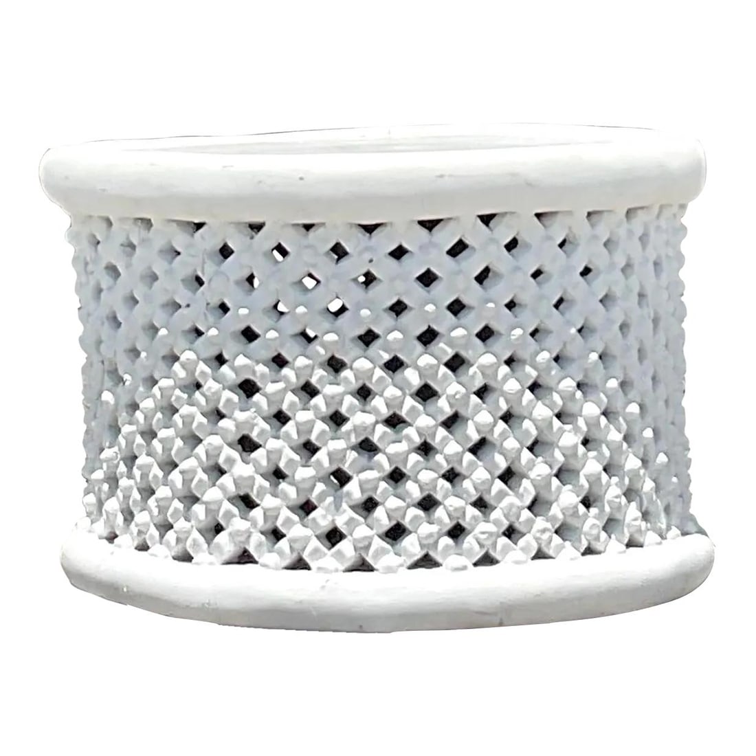 Vintage Late 20th Century Bamileke Wood Coffee Table White Finish: Vintage Late 20th Century Bamileke Wood Coffee Table White Finish This exceptional late 20th century vintage Boho coffee table showcases the artistry of the African Bamileke craftsmanship. Featuring a