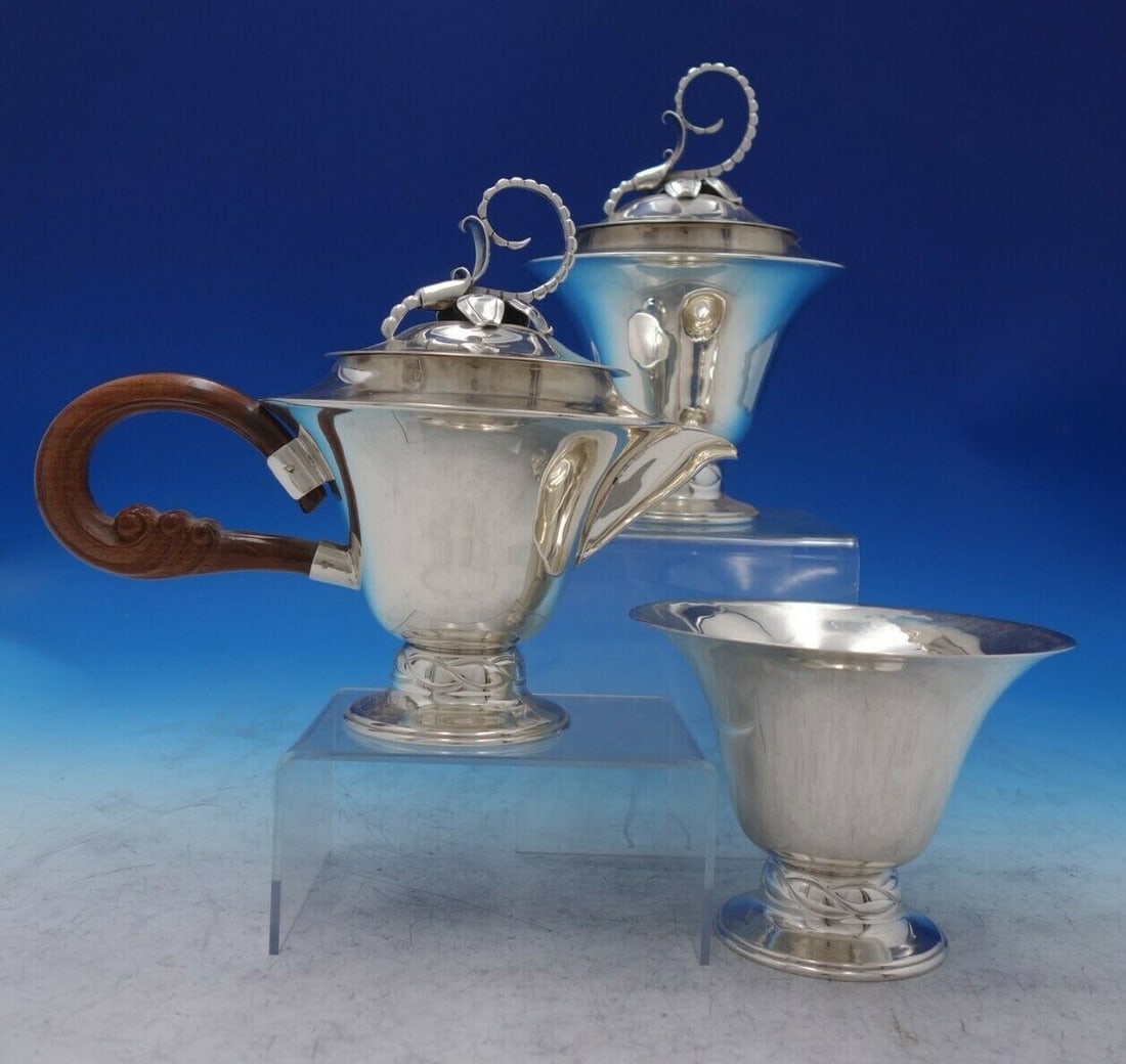 Louvre Silver Shop Blossom Mexican Sterling Silver 6pc Tea Set - 10