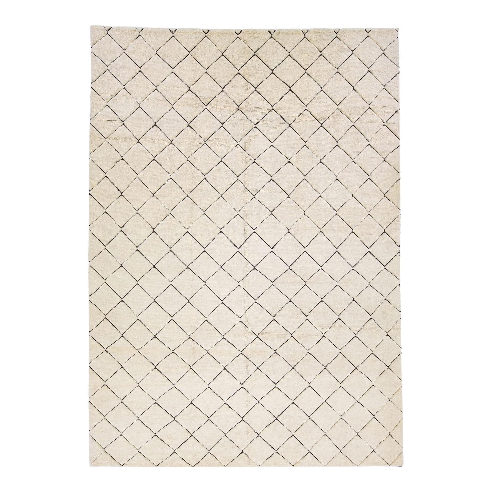 Modern Geometric Moroccan Handmade Wool Rug 9' x 14' Ivory: Modern Geometric Moroccan Handmade Wool Rug 9' x 14' Ivory Enhance your living space with this stunning Moroccan-style handmade wool rug, featuring a chic ivory field adorned with a striking geometric