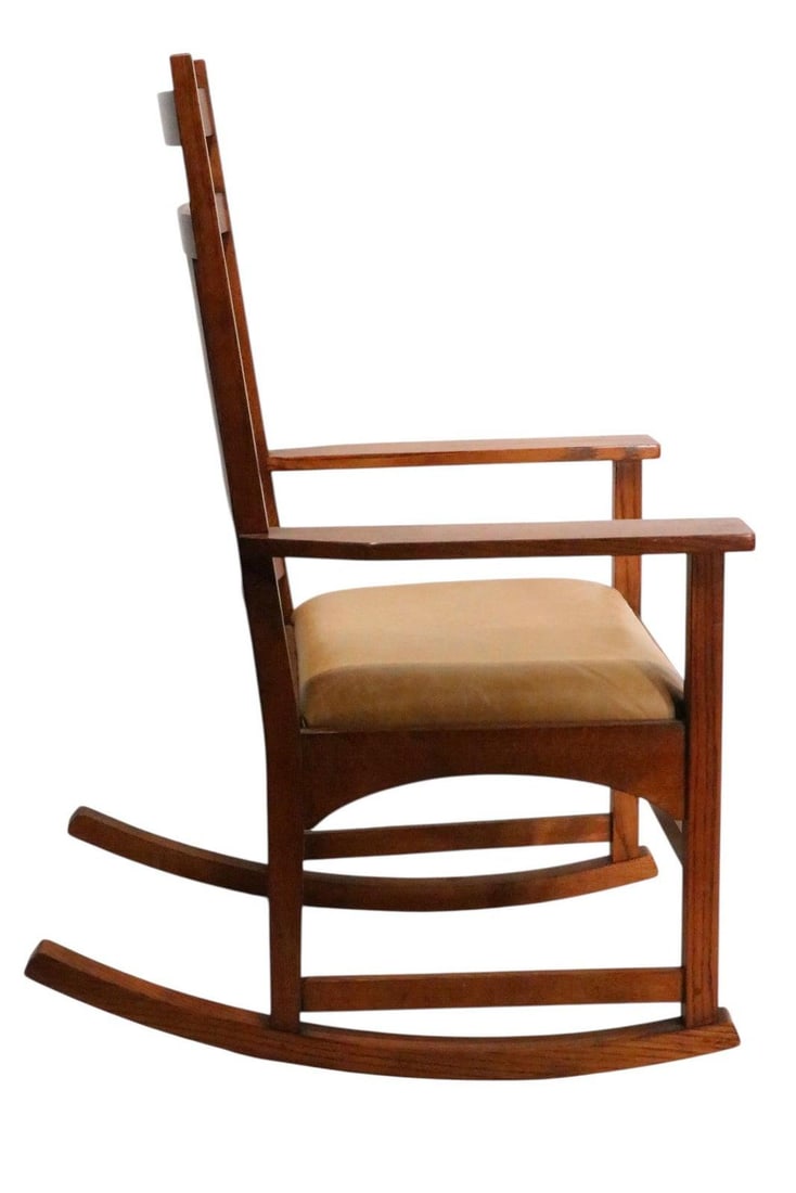 Stickley Harvey Ellis Arts and Crafts Rocking Chair Oak Leather Reproduction - 10