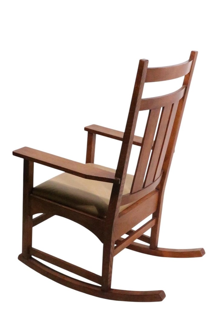 Stickley Harvey Ellis Arts and Crafts Rocking Chair Oak Leather Reproduction - 5
