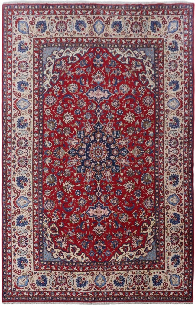 Handcrafted 11' x 17' Red Persian Isfahan Najaf Large Rug: Handcrafted 11' x 17' Red Persian Isfahan Najaf Large Rug Free continental US Shipping Enhance your living space with this stunning 11' x 17' Red Persian Isfahan Najaf Large Rug, meticulously handcraf