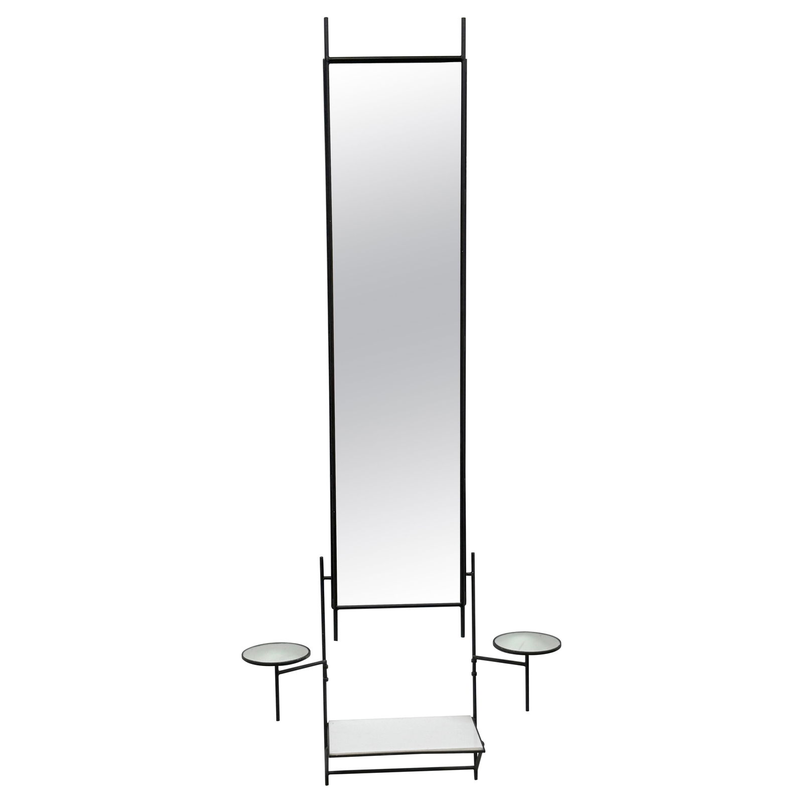 Mid-Century Modern Paul McCobb Wall Console with Mirror and Shelves: Mid-Century Modern Paul McCobb Wall Console with Mirror and Shelves Introducing a rare and refined wall-mounted mirror console designed by Paul McCobb for Bryce Originals, dating back to the 1950s. Th