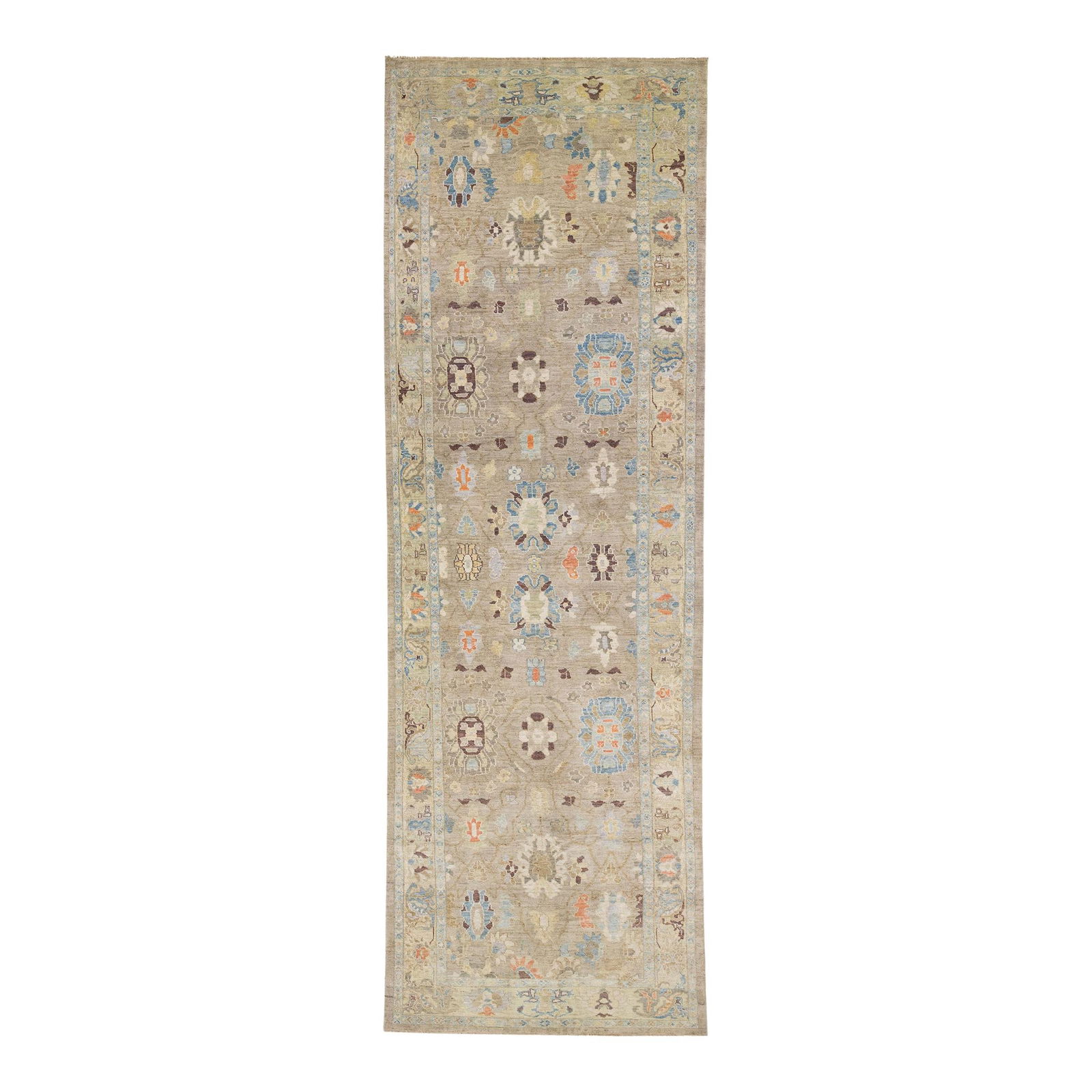 Handmade Modern Sultanabad Beige Wool Rug 6' x 19'1' Floral Design: Handmade Modern Sultanabad Beige Wool Rug 6' x 19'1' Floral Design This exquisite early 21st-century handmade Sultanabad wool rug features a stunning beige field adorned with an intricate all-over flo