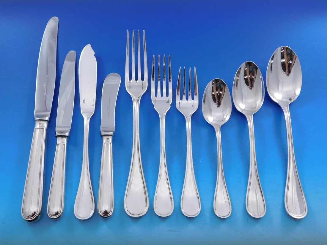 Christofle Albi Sterling Silver Flatware Set for 8 87 Pieces Art Deco France: Christofle Albi Sterling Silver Flatware Set for 8 87 Pieces Art Deco France Elevate your dining experience with this exquisite Albi by Christofle sterling silver flatware set, designed for 8 and cons