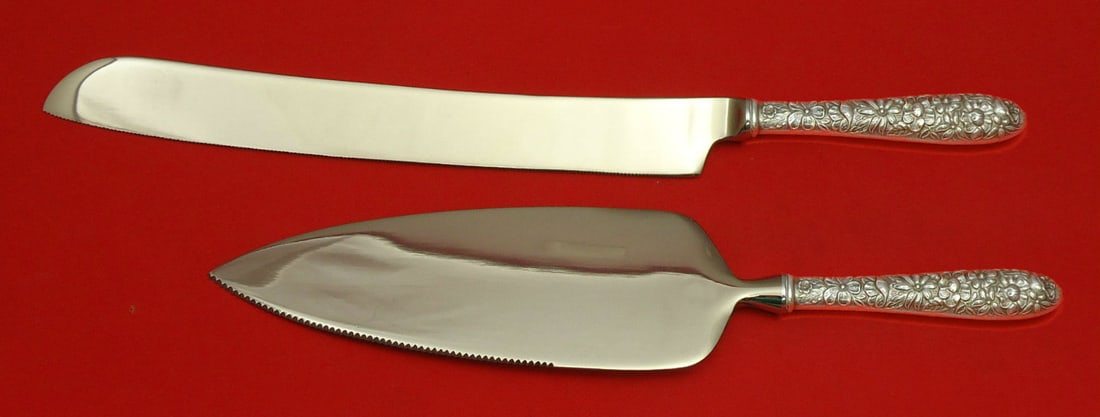 Manchester Southern Rose Sterling Silver Wedding Cake Set 2pc: Manchester Southern Rose Sterling Silver Wedding Cake Set 2pc Enhance your special occasions with this exquisite Southern Rose by Manchester Sterling Silver Wedding Cake Set. This custom-made two-piec