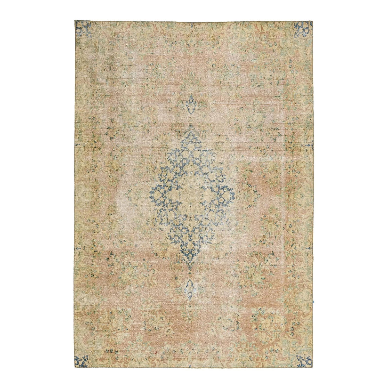 Antique Kerman Persian Wool Rug 6'7 x 9'7 Peach Floral Design: Antique Kerman Persian Wool Rug 6'7 x 9'7 Peach Floral Design This exquisite antique Kerman Persian rug features a beautifully hand-knotted construction with a soft peach field adorned with intricate