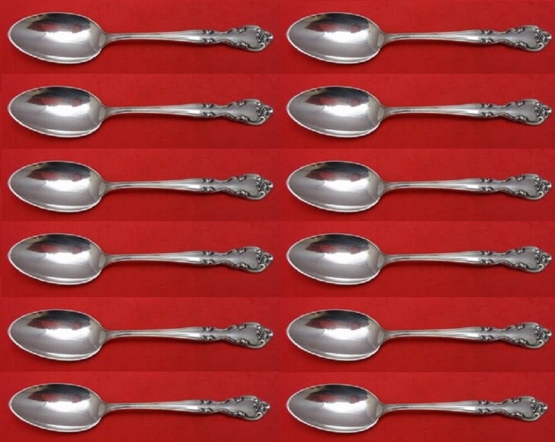 Easterling American Classic Sterling Silver 12pc Teaspoon Set 5 7/8: Easterling American Classic Sterling Silver 12pc Teaspoon Set 5 7/8 This exquisite 12-piece set of teaspoons features the American Classic pattern by Easterling, crafted from high-quality sterling sil