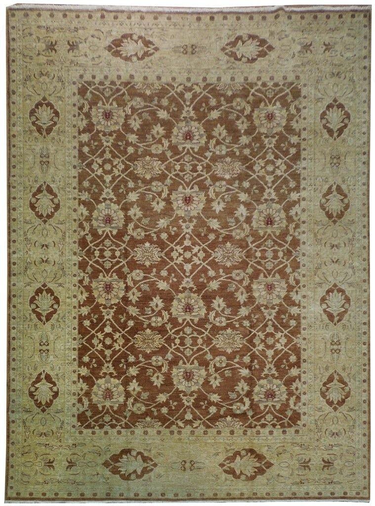 Handcrafted 9.8 x 13 Brown Chobi Peshawar Rug Premium Wool: Handcrafted 9.8 x 13 Brown Chobi Peshawar Rug Premium Wool Free continental US Shipping Elevate your living space with this Timeless Brown Hue Chobi Peshawar Rug, measuring 9' 8" x 13'. Handcrafted by