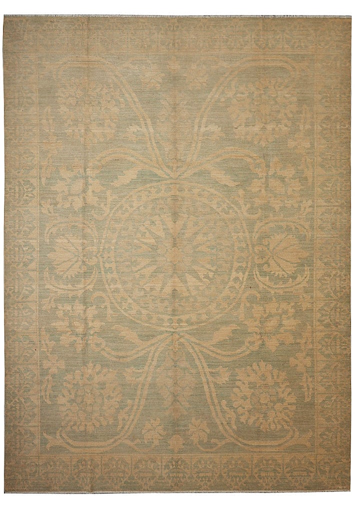 8.8 x 11.9 Light Sage Green Oushak Rug Handcrafted Wool (1 of 8)