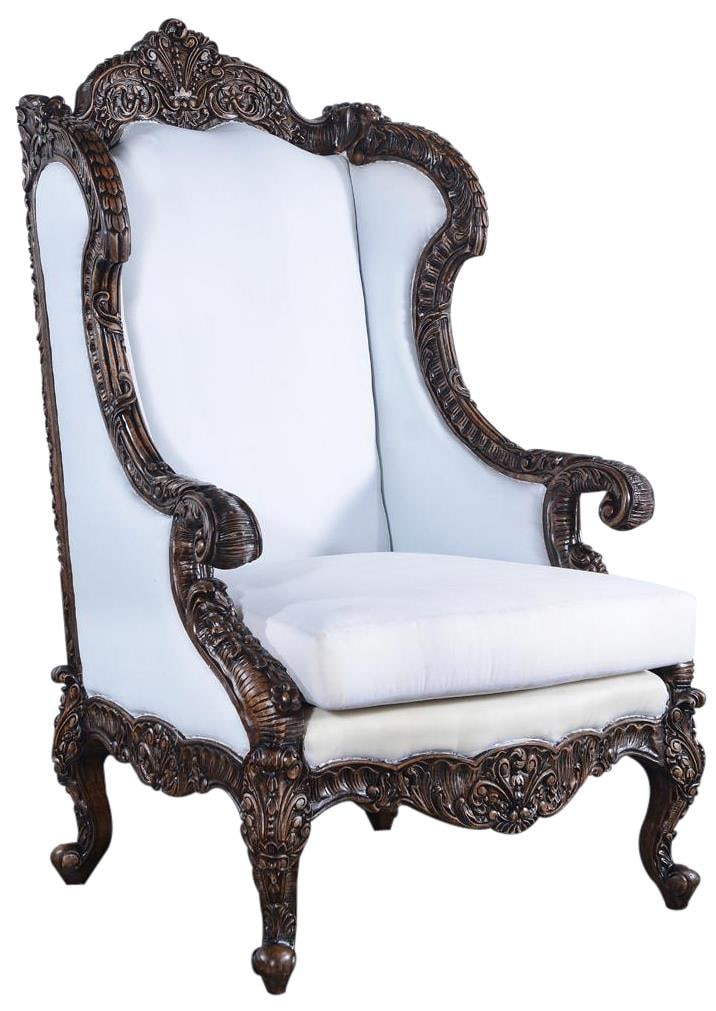 Royal Distressed Walnut Wingback Chair in Muslin Upholstery (1 of 3)