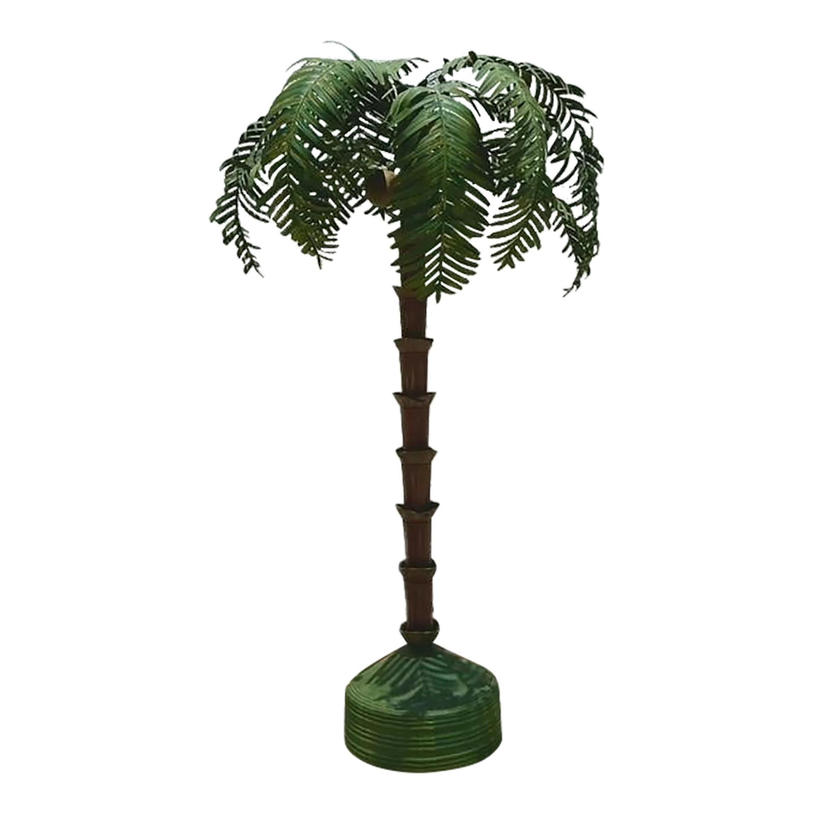 Coastal Vintage Painted Steel Palm Tree 90 Inches Tall: Coastal Vintage Painted Steel Palm Tree 90 Inches Tall Enhance your environment with this Vintage Coastal Monumental Painted Steel Palm Tree. This impressive piece merges coastal charm with robust ind