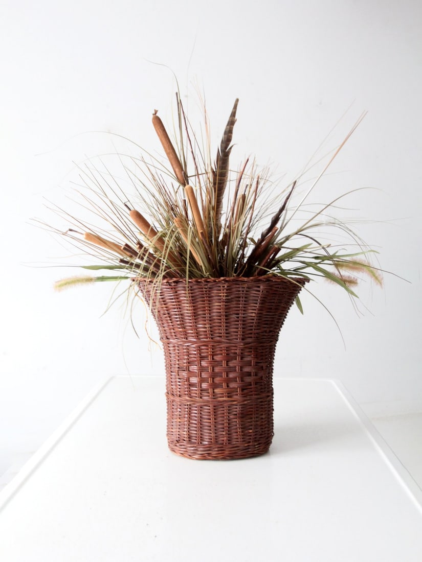 Vintage Wicker Basket Vase 12 Inch Tall Decorative Storage (1 of 10)