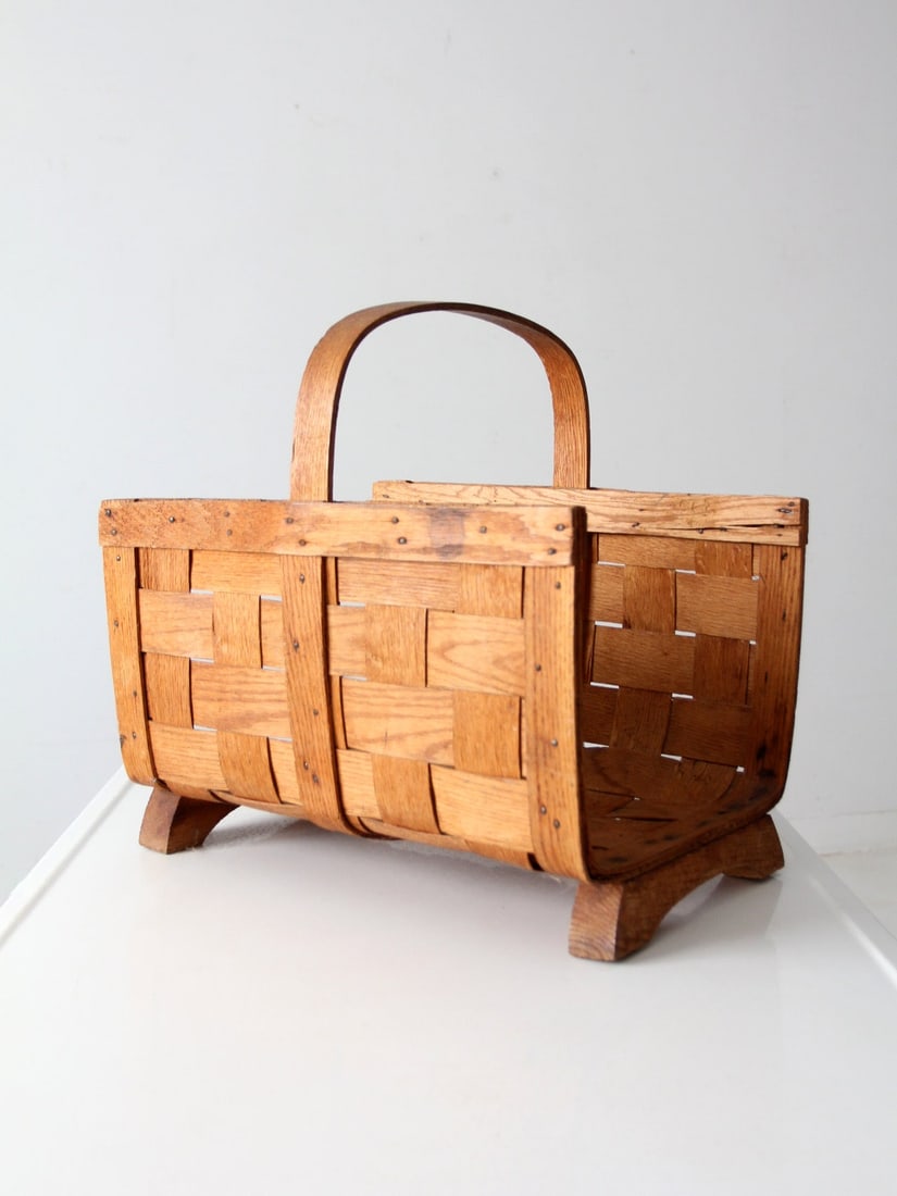 Vintage Handwoven Splint Oak Gathering Basket 17.5x17x13.5 (1 of 10)