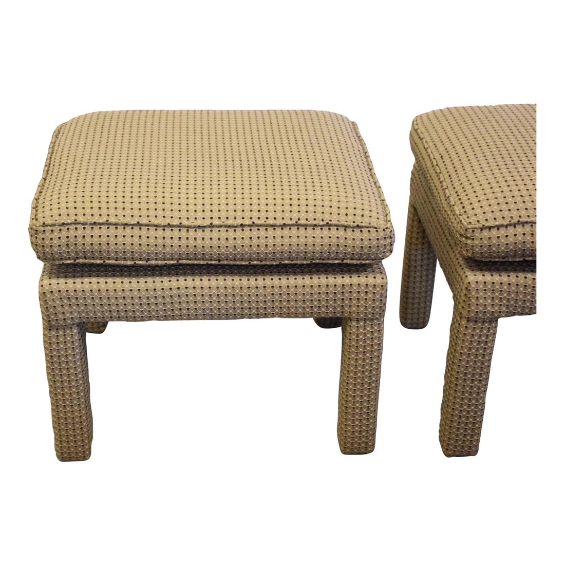 Milo Baughman Style Tan Upholstered Parsons Ottoman (1 of 6)
