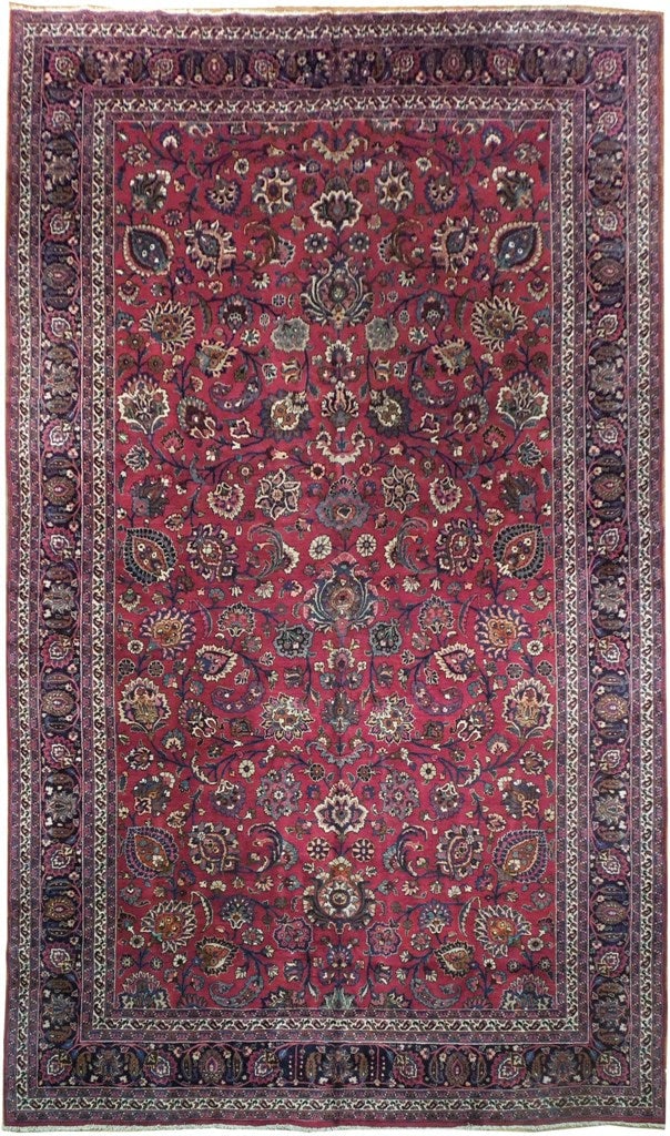 Handcrafted Persian Mashad Rug 9'6 x 16'2 Traditional Design: Handcrafted Persian Mashad Rug 9'6 x 16'2 Traditional Design Free continental US Shipping Enhance your living space with this exquisite handcrafted Persian Mashad rug, measuring 9' 6" x 16' 2". Create