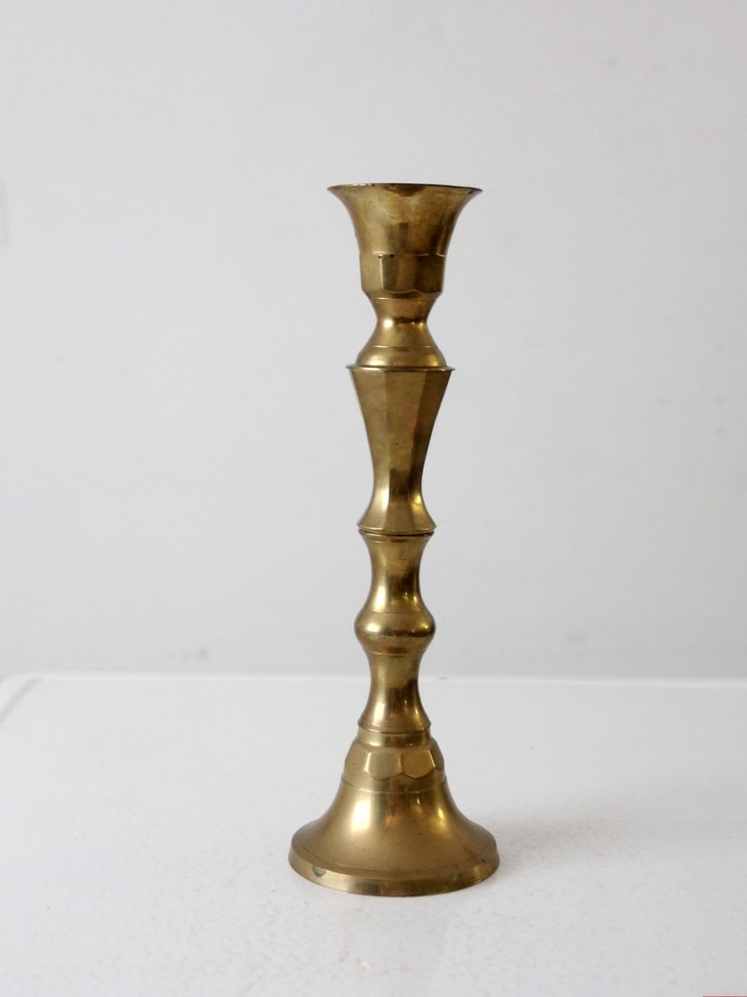 Vintage Antique Brass Baluster Candlestick Holder 15.125 inch: Vintage Antique Brass Baluster Candlestick Holder 15.125 inch This exquisite antique brass baluster candlestick holder showcases a stunning patina and rich tone, adding a touch of vintage elegance to