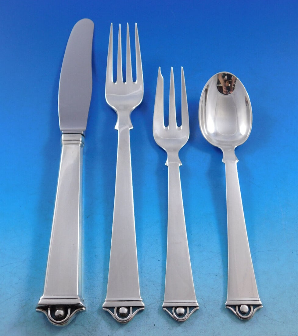 Peter Hertz Vendome Mid-Century Modern Sterling Silver Flatware Set 51 Pcs for 12: Peter Hertz Vendome Mid-Century Modern Sterling Silver Flatware Set 51 Pcs for 12 Discover the elegance of the Vendome flatware set by Peter Hertz, crafted from exquisite sterling silver. This Mid-Cen