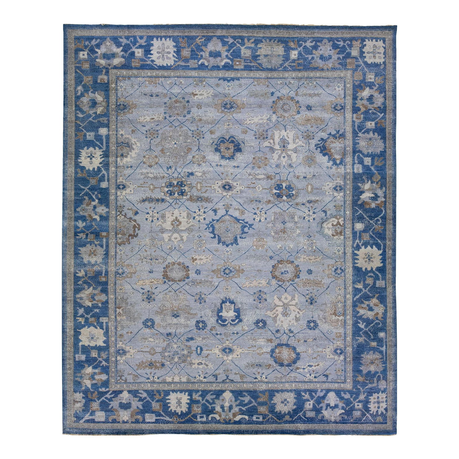 Persian Style Mahal Handmade Blue Wool Rug 12'1 x 14'11: Persian Style Mahal Handmade Blue Wool Rug 12'1 x 14'11 Enhance your living space with this exquisite Persian Style Mahal Handmade Wool Rug from the Artisan line. This oversized rug showcases a stunni
