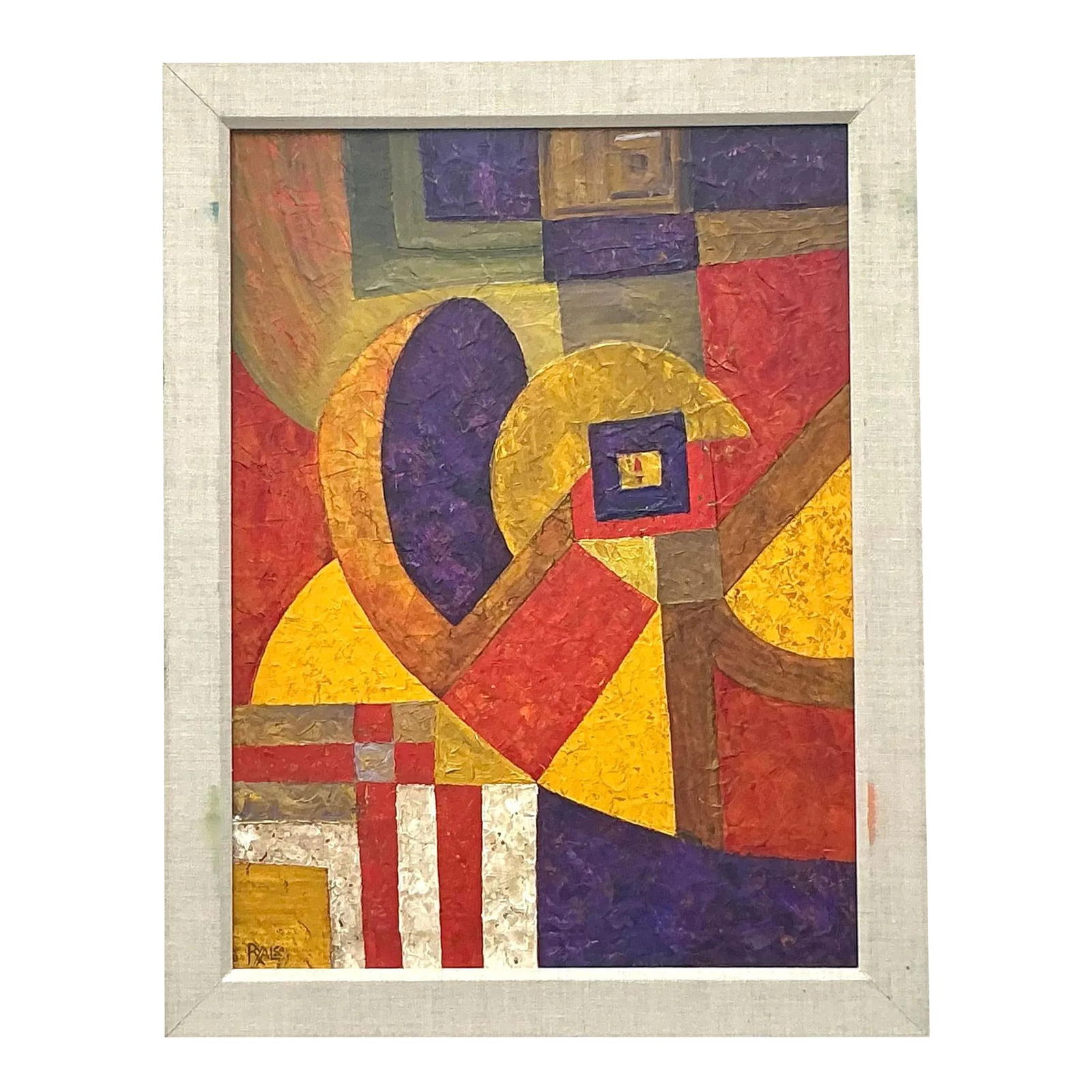 Vintage Modernist Geometric Abstract Canvas Painting 27.5 x 35.75 Red (1 of 10)