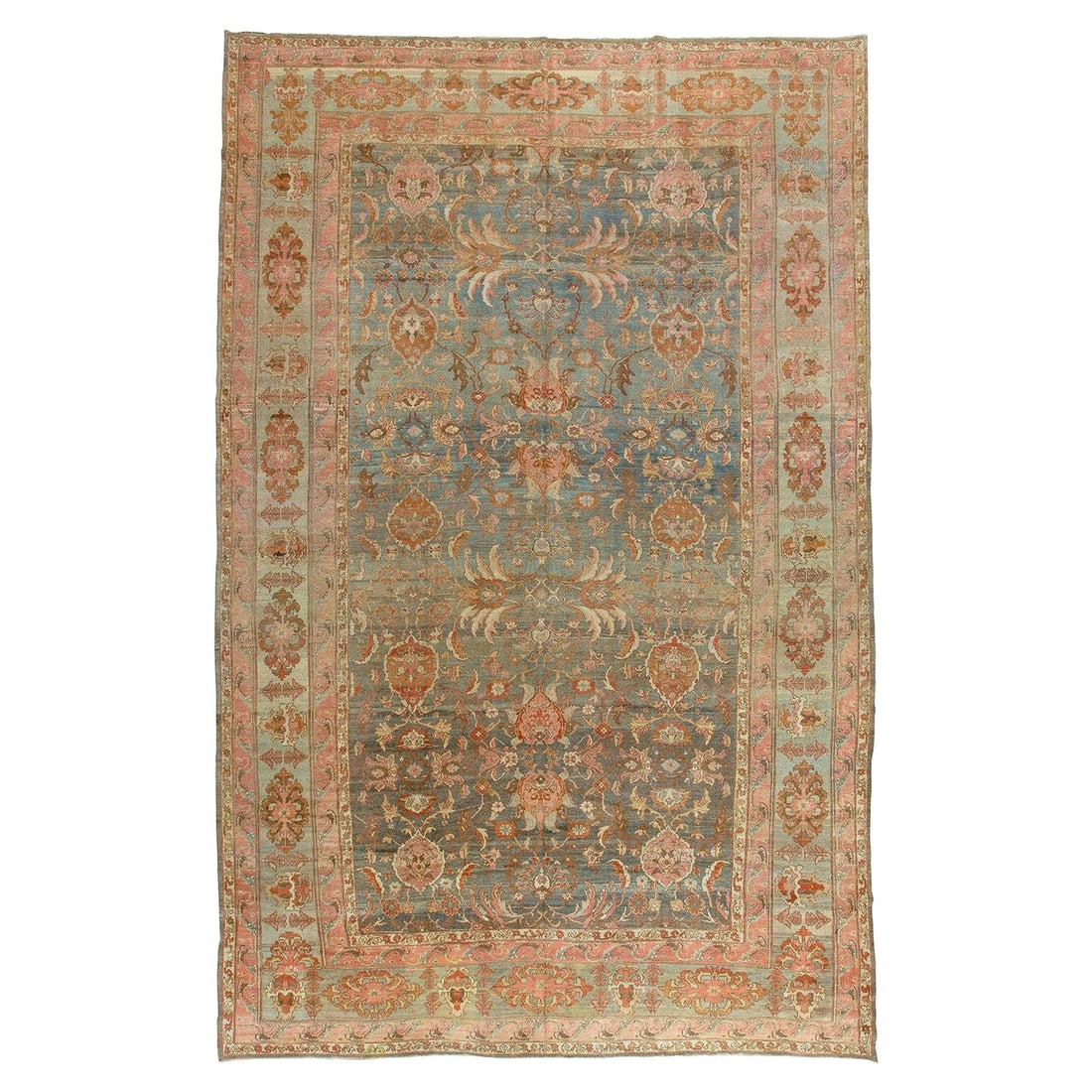 Antique Persian Malayer Tabriz Rug 11'3" x 17'5" Wool 1920: Antique Persian Malayer Tabriz Rug 11'3" x 17'5" Wool 1920 Discover the beauty of this exquisite large antique Persian Malayer rug, with a captivating sea foam pink accent. Crafted in the early 20th c