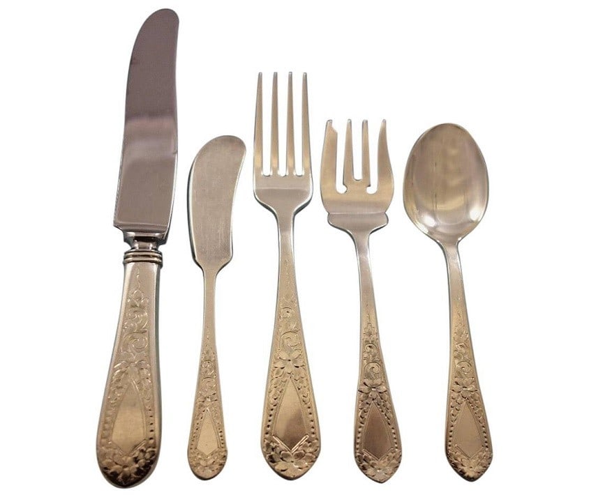 Stieff Betsy Patterson Sterling Silver Flatware Set 67 Pieces with Storage Chest: Stieff Betsy Patterson Sterling Silver Flatware Set 67 Pieces with Storage Chest This exquisite Betsy Patterson engraved flatware set by Stieff features a classic design crafted from high-quality ster