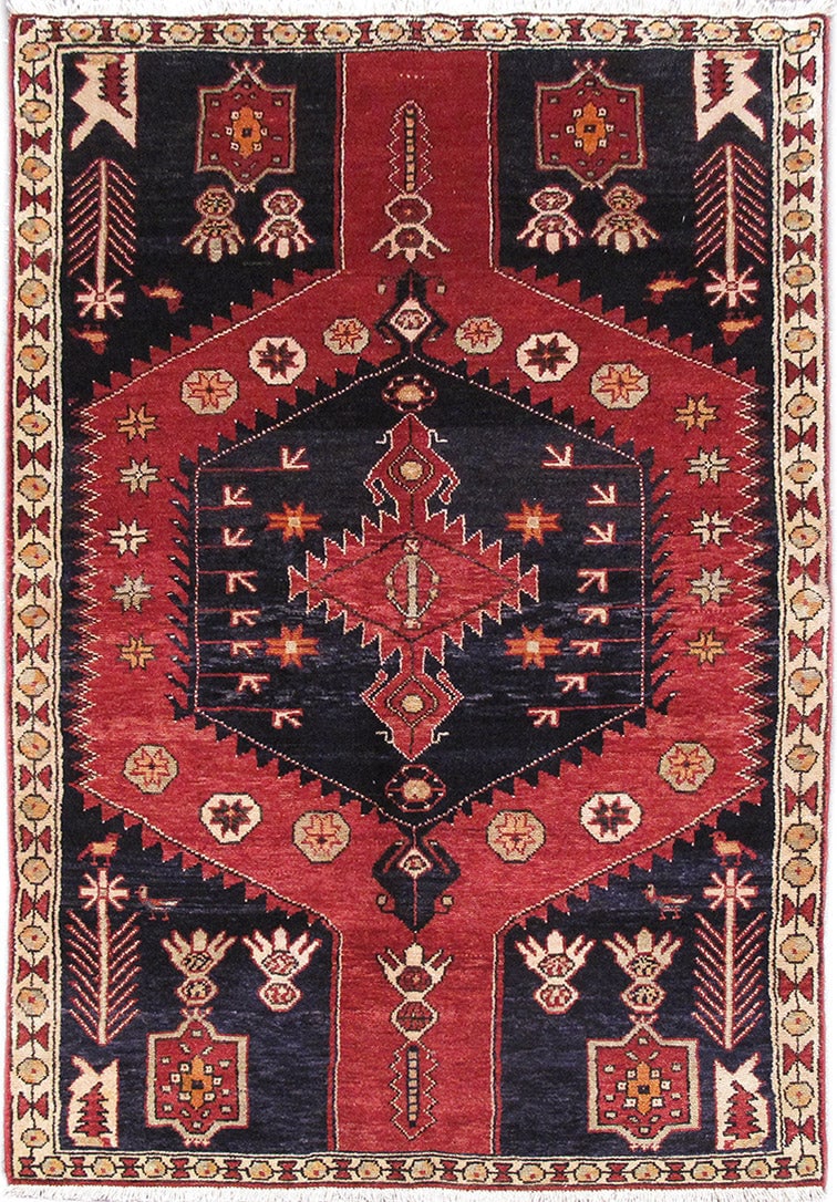 Handwoven Persian Zanjan Rug 50 x 82 Inch Red Wool Geometric Pattern: Handwoven Persian Zanjan Rug 50 x 82 Inch Red Wool Geometric Pattern Free continental US Shipping Experience the timeless elegance of the 4.2 x 6.10 Red Persian Zanjan Rug, a stunning handcrafted piec