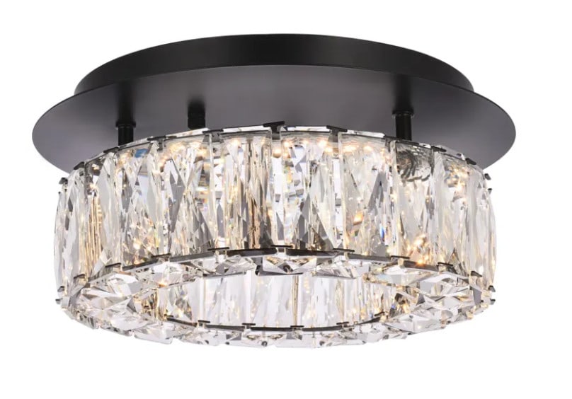 Monroe Black Crystal LED Flush Mount Chandelier 12 Inch for Modern Interiors: Monroe Black Crystal LED Flush Mount Chandelier 12 Inch for Modern Interiors This modern flush mount chandelier features a black finish and integrated LED lighting, complemented by Royal Cut clear cry