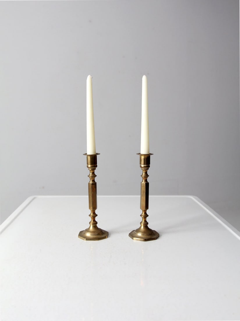 Pair of Vintage Brass Baluster Candlestick Holders 7.875 Inch (1 of 9)
