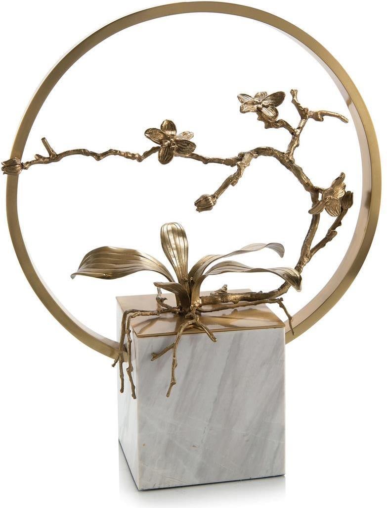 John-Richard Brass Orchid Sculpture on Marble Base: John-Richard Brass Orchid Sculpture on Marble Base Introducing a stunning tabletop orchid crafted in antique brass and elegantly set on a marble base. This exquisite piece embodies the charm of Englis