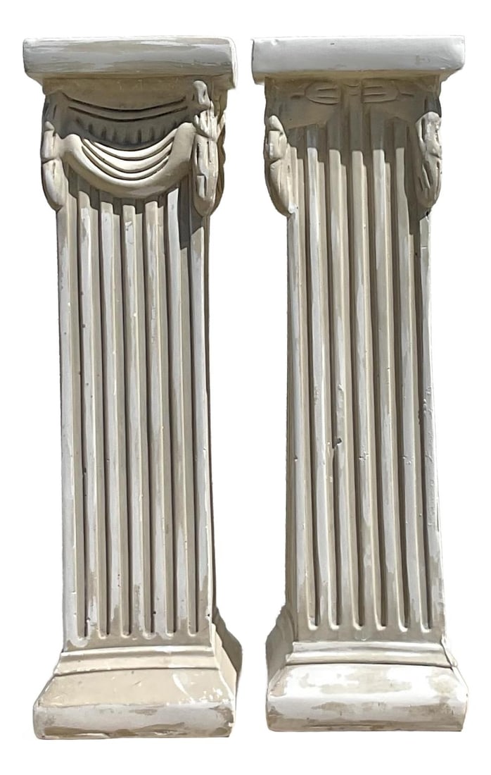 Pair of Vintage Neoclassical Plaster Wood Column Pedestals 9x9x29.5 (1 of 10)
