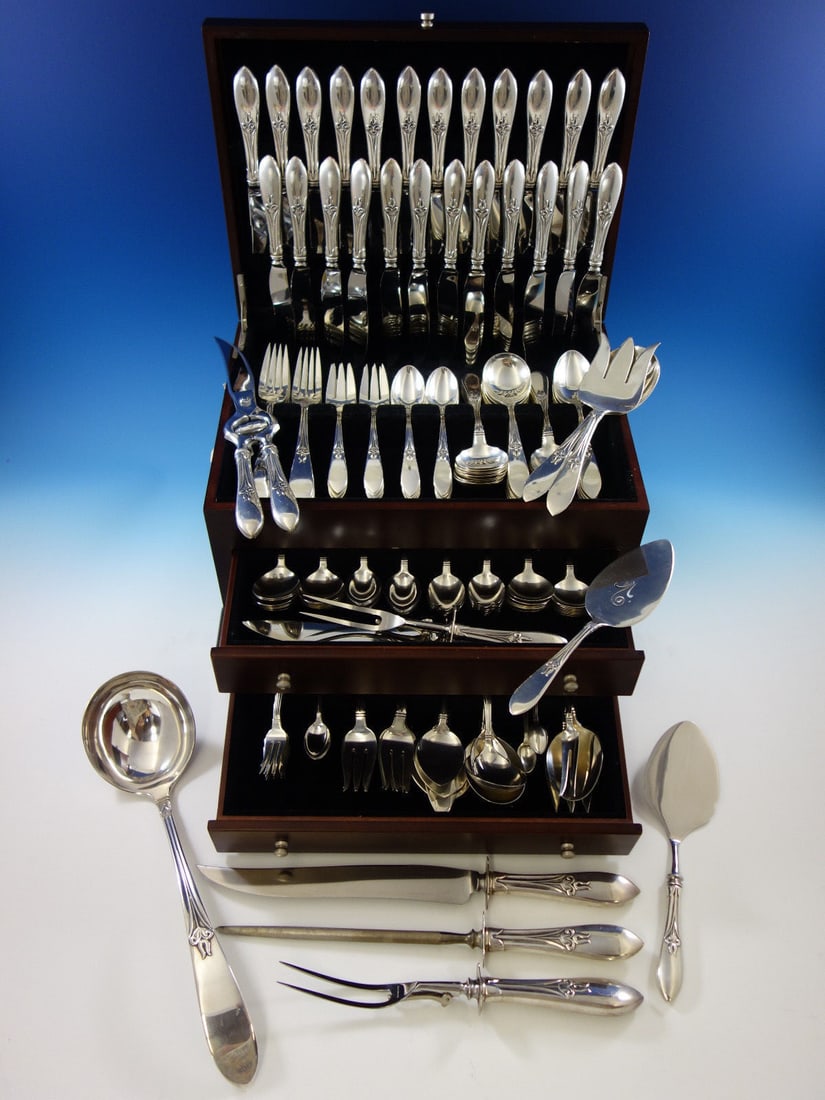 Rare Frank Smith Tulipan Sterling Silver Flatware Set 193 Pieces: Rare Frank Smith Tulipan Sterling Silver Flatware Set 193 Pieces Discover the exquisite "Tulipan" Sterling Silver Flatware Set by Frank Smith, a monumental collection crafted around 1933. This rare se