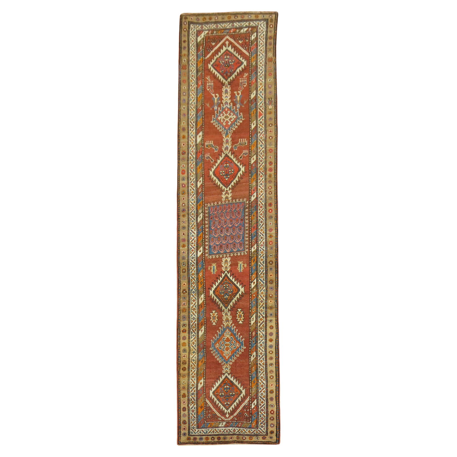 Stunning Antique Persian Tribal Runner Wool Hand-Knotted 40 x 158 in: Stunning Antique Persian Tribal Runner Wool Hand-Knotted 40 x 158 in Discover the beauty of this stunning Tribal Geometric Antique Persian Runner, a remarkable piece from the early 20th century, speci