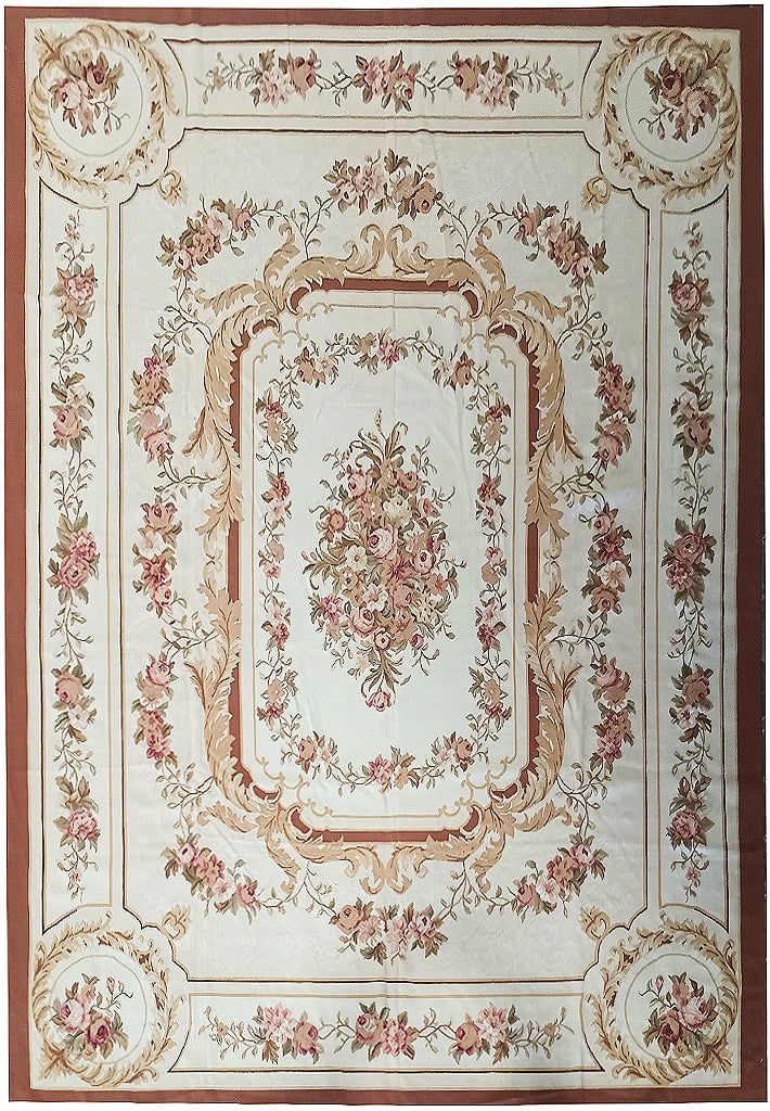9 x 12 Aubusson Flatweave Rug Ivory Brown Handmade Wool: 9 x 12 Aubusson Flatweave Rug Ivory Brown Handmade Wool Free continental US Shipping Enhance your home decor with the exquisite 9 x 12 Aubusson Flatweave Rug in Ivory and Brown. This expertly handcraf