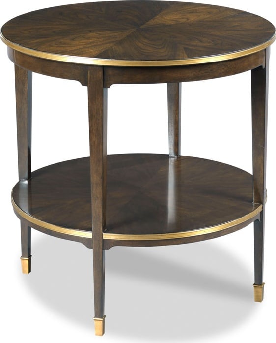 Woodbridge Emery Round Side Table with Brass Gallery 26": Woodbridge Emery Round Side Table with Brass Gallery 26" The Traditional Emery Side Table features a stylish circular design, perfect for enhancing any living space. Crafted from metal and wood, this