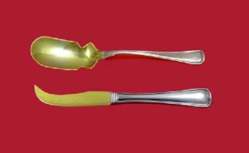 Gorham Old French Sterling Silver Gold-Washed Caviar Serving Set 2pc: Gorham Old French Sterling Silver Gold-Washed Caviar Serving Set 2pc Indulge in the luxury of the Old French by Gorham Sterling Silver Caviar Serving Set. This exquisite 2-piece set, custom made betwe