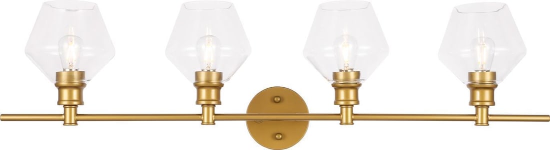 Elegant Lighting Brass Wall Lamp Transitional Style 4 Bulb E26: Elegant Lighting Brass Wall Lamp Transitional Style 4 Bulb E26 Illuminate your space with this Classic Brass Wall Lamp, featuring a stunning clear glass design that beautifully complements its brass f