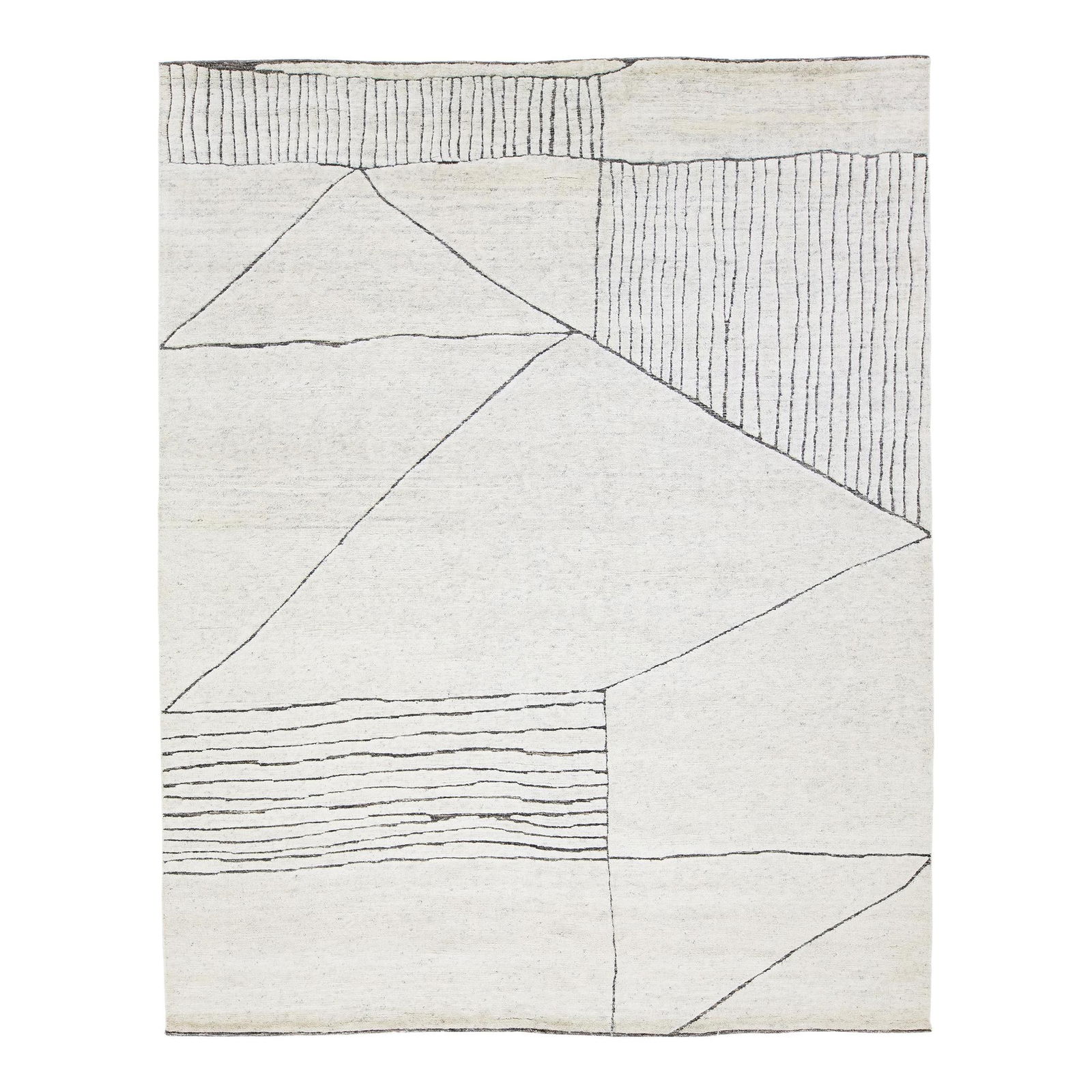 Handmade Ivory Wool Rug 8' x 10' Moroccan Style: Handmade Ivory Wool Rug 8' x 10' Moroccan Style Elevate your living space with this exquisite handmade wool rug, showcasing a timeless Moroccan pattern that blends seamlessly with contemporary abstrac